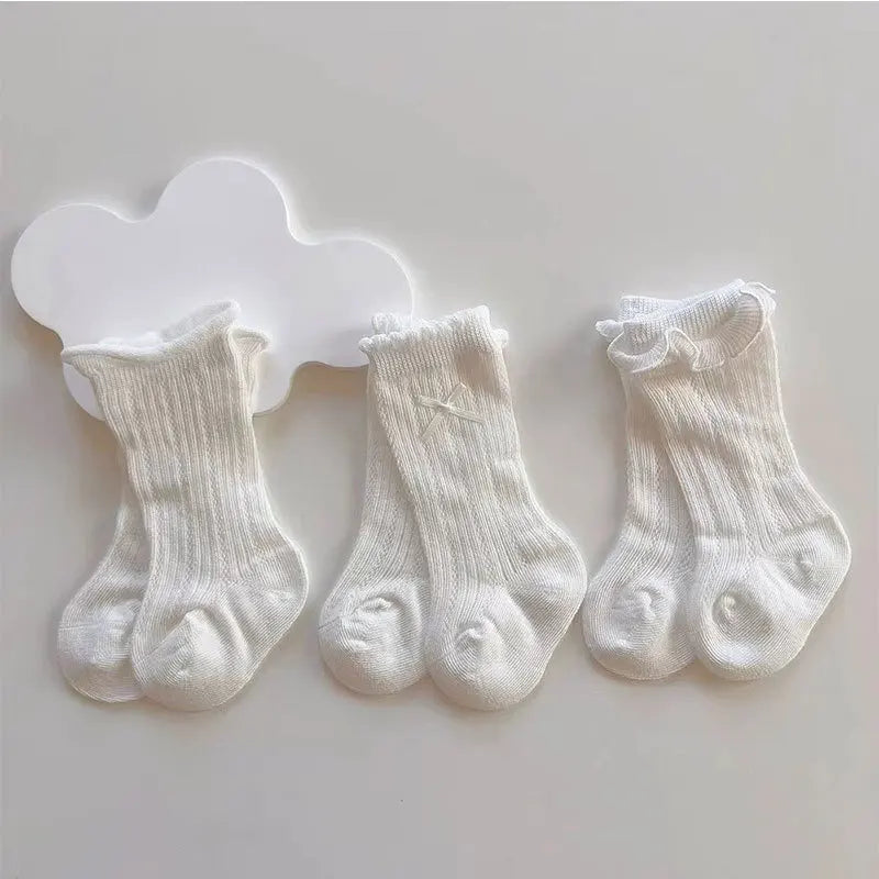 3Pair Lace Ruffle Princess Socks Kids Girl Summer Mesh Mosquito Proof Long Sock White Color Baby High Tube Stockings Footwear 양말