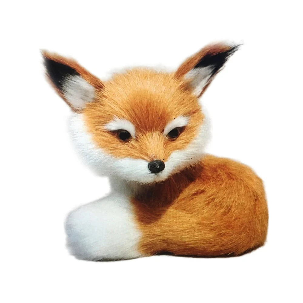 1PC Simulation Fox Ornament Mini Squatting Fox Model Plush Animal Figurine Doll Toy Home Decoration Craft Christmas Party Gift