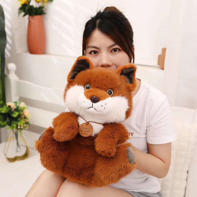 Simulation Kawaii Fox Plush Doll Pillow Round Sitting Lying Animal Fox Plush Toy Home Decoration Gift For Boys And Girls