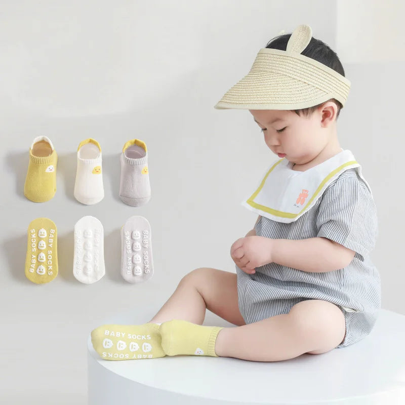 3 Pairs/Set Baby Floor Socks Summer Thin Style Newborn Baby Socks Cute Cartoon Boneless Loose Cuff Children's Short Boat Socks