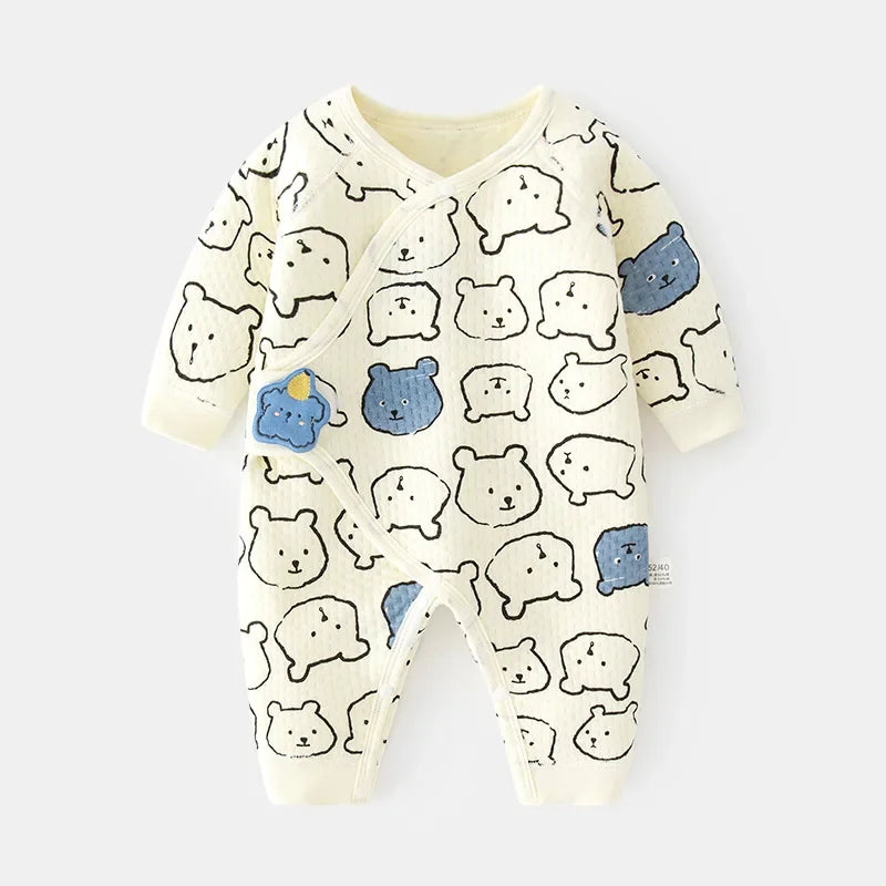 Thickened Cotton Baby Romper Warm Air Layered Monastic Style Infant Clothes Footed Crawling Suit Chinese Brand Newborn Outfit