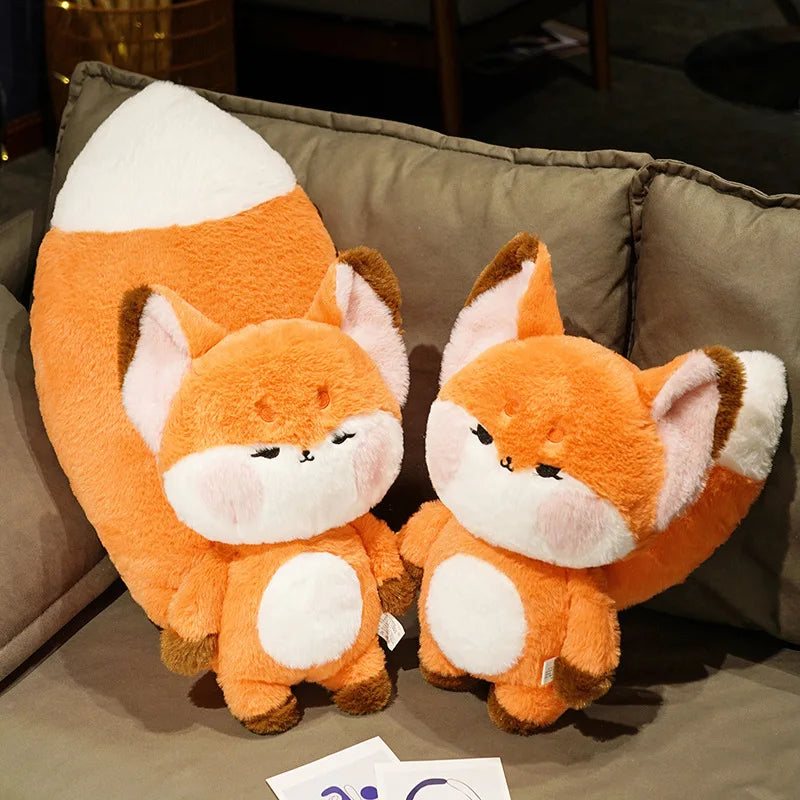 Cute Soft Orange White Big Tailed Fox Plush Toy Stuffed Animals Kawaii Fluffy Dudu Cat Fox Dolls Pillow Creative Gifts For Girl