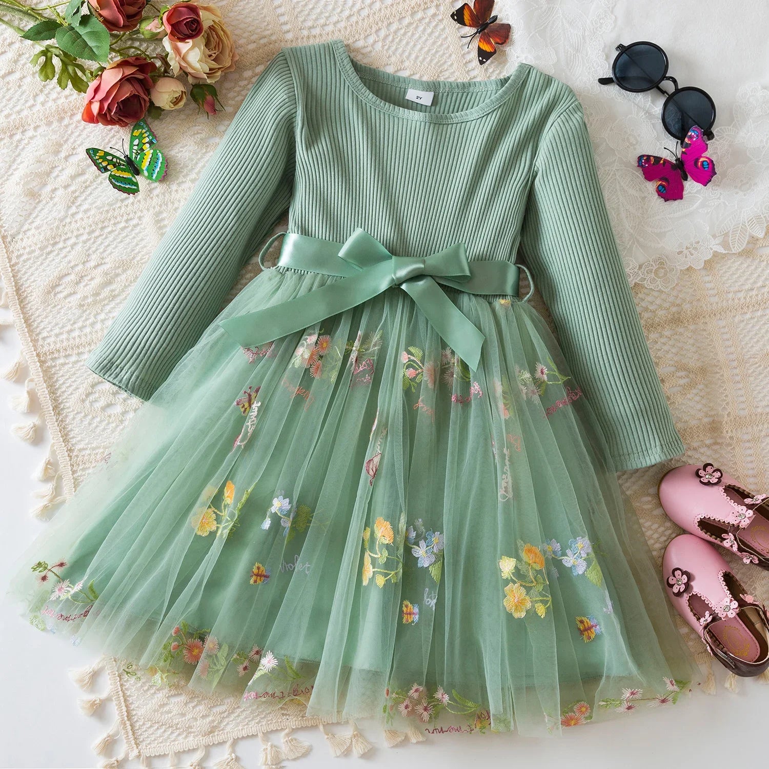 Fairy Flower Princess Dress for Girls Birthday Party Gown Long Sleeve Autumn Kids Clothes Knit Winter Dress Wedding Baby Dress