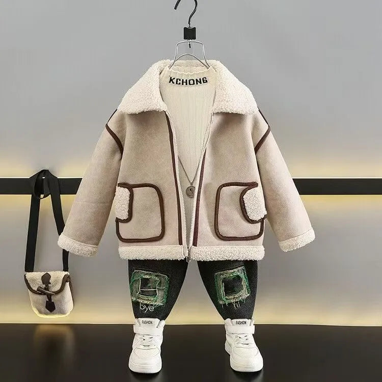 New  Boy  Jackets  Leather Thickness  Kids  Coats Baby  Fashion Children Outerwear  Autumn Winter 2024-099