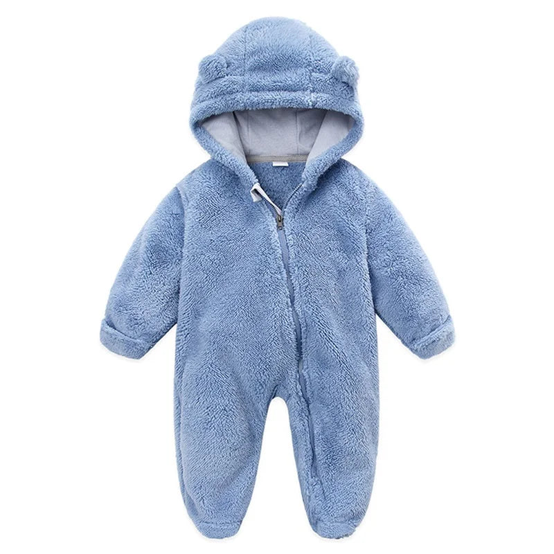 Baby Plush Rompers Autumn Newborn Boys Girls Long Sleeve Hooded Zipper Closure Jumpsuits Winter Warm Toddler Infant Outfits