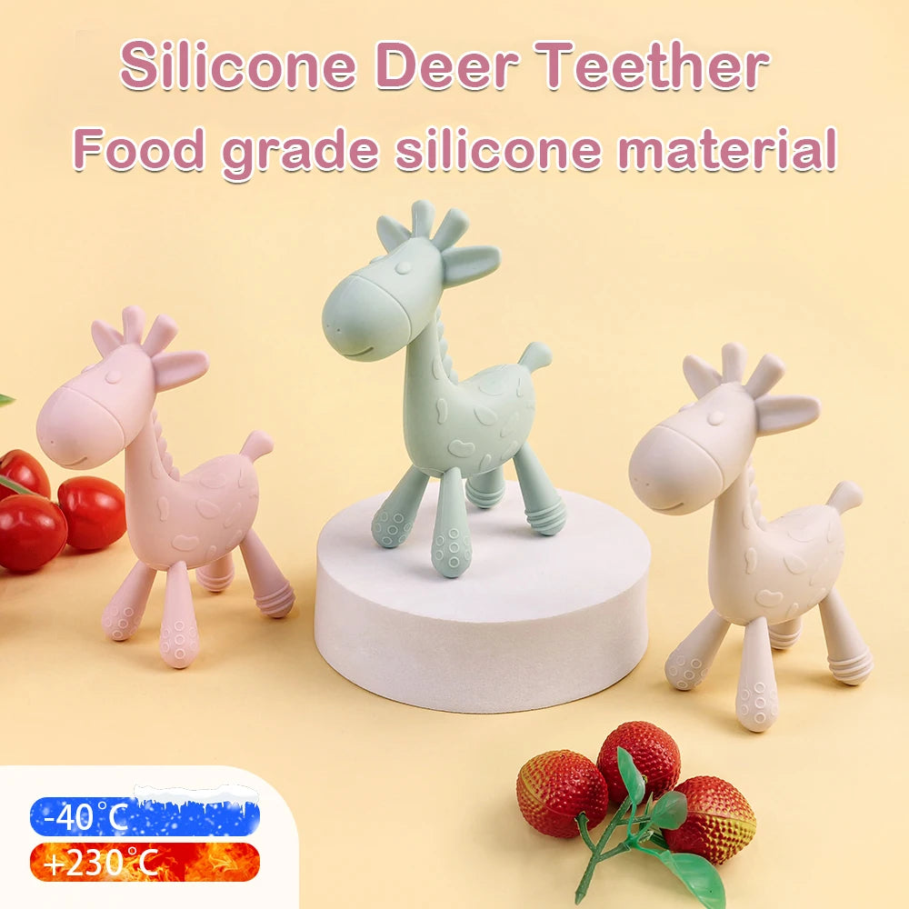 TYRY HU 1PC Baby Silicone Teether Baby Teeth Care Set Cute Deer shaped Silicone Teeth Protector Food grade Silicone