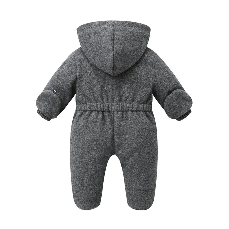 Newborn Baby Autumn Winter Thicken Warm Woolen Rompers Toddler Cute Hooded Zipper One-piece Bodysuit Outfits Infant Jumpsuit