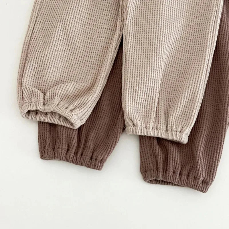 Baby Girls Clothes Autumn Cotton Patchwork Clothing Sets Mock 2PCS Waffle Cotton Kids Boys Korean Tracksuit Tops+Pants Sets