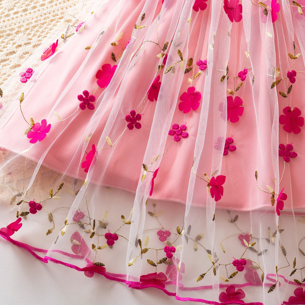 Baby Girls Summer Dresses for 3-8 Yrs Casual Embroidery Lace Mesh Princess Fairy Dress Kids Birthday Party Easter Dress for Girl
