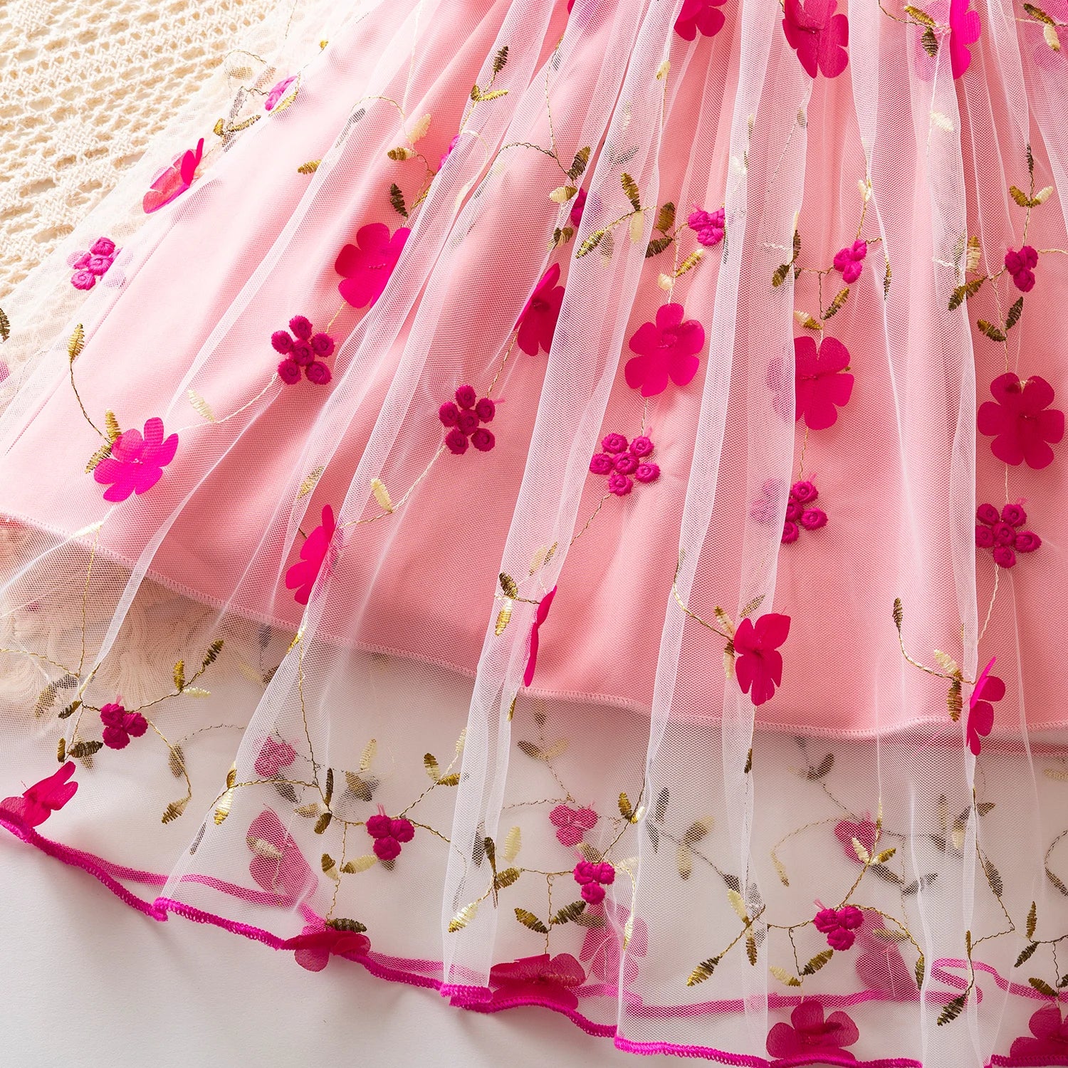 Baby Girls Summer Dresses for 3-8 Yrs Casual Embroidery Lace Mesh Princess Fairy Dress Kids Birthday Party Easter Dress for Girl