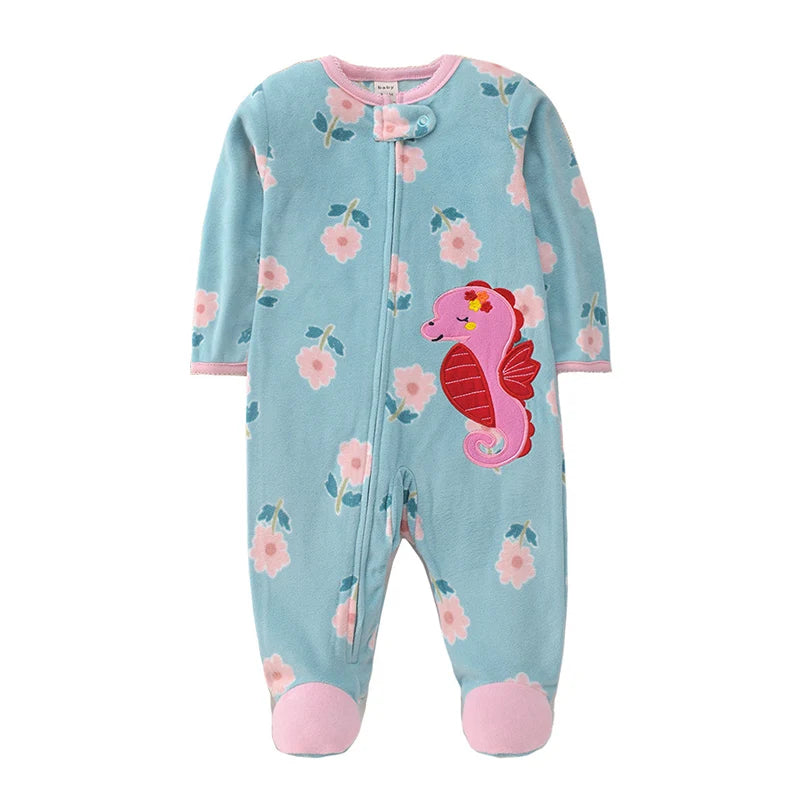 Spring Baby Girl Rompers Clothes Zipper Fleece Winter Warm Pajamas Newborn Infants Outfit Animal Jumpsuit Clothing 0 -12 M