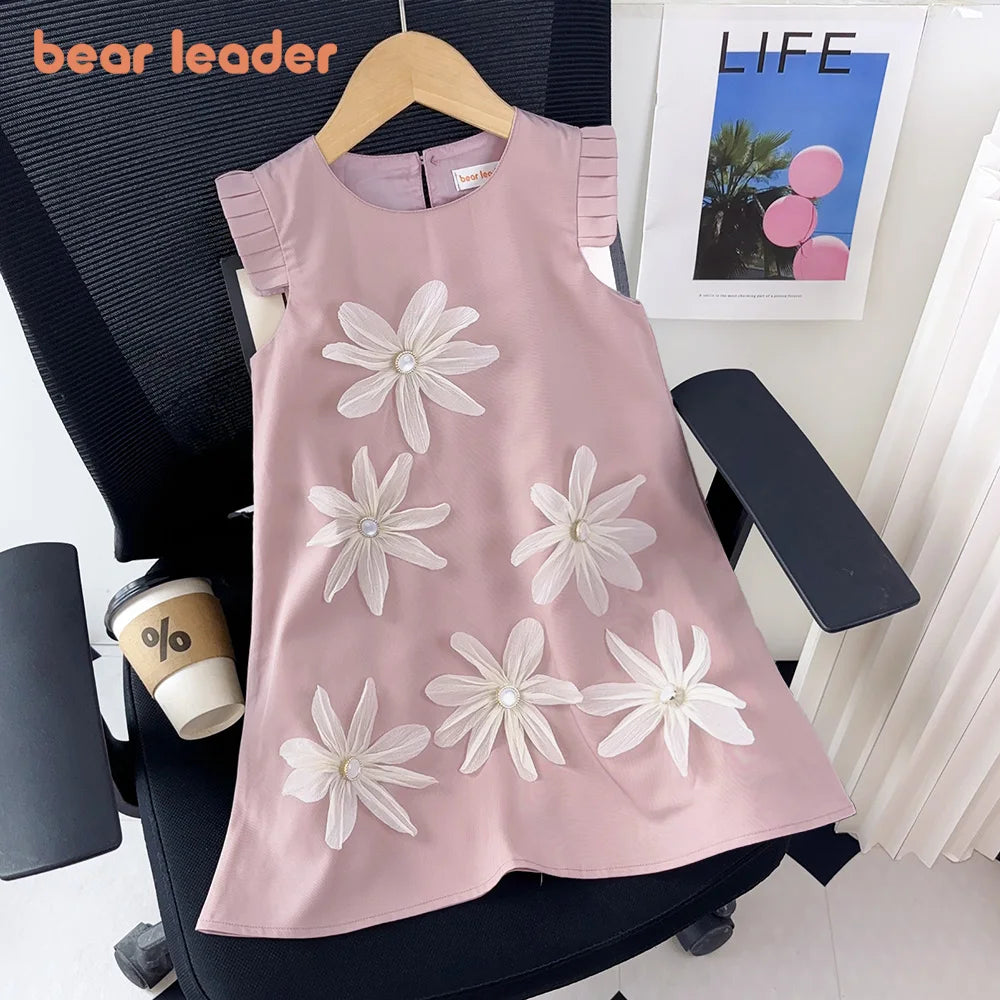 Bear Leader 2-7 Years Summer New 3D Flower Vest Dress Girl's Princess Dresses Baby Kids Clothing Wedding Party Elegent Clothes