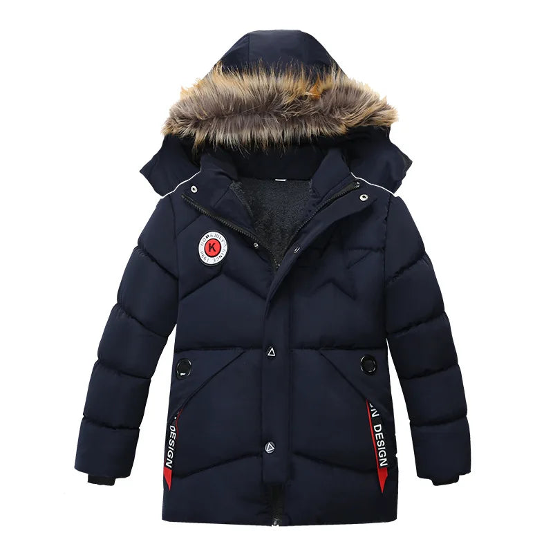 2023 New children's coat jacket winter boy girl wave pattern cute cartoon ear warm silk cotton baby hooded cotton jacket tide
