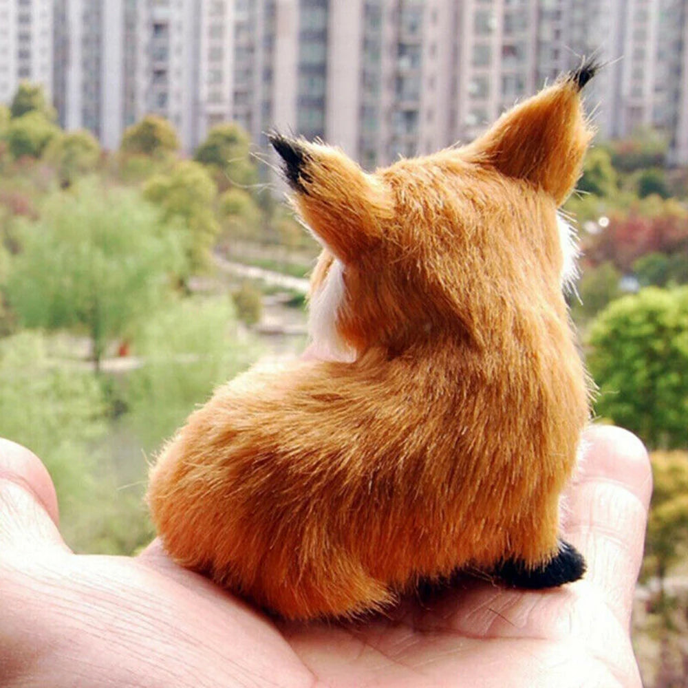 1PC Simulation Fox Ornament Mini Squatting Fox Model Plush Animal Figurine Doll Toy Home Decoration Craft Christmas Party Gift