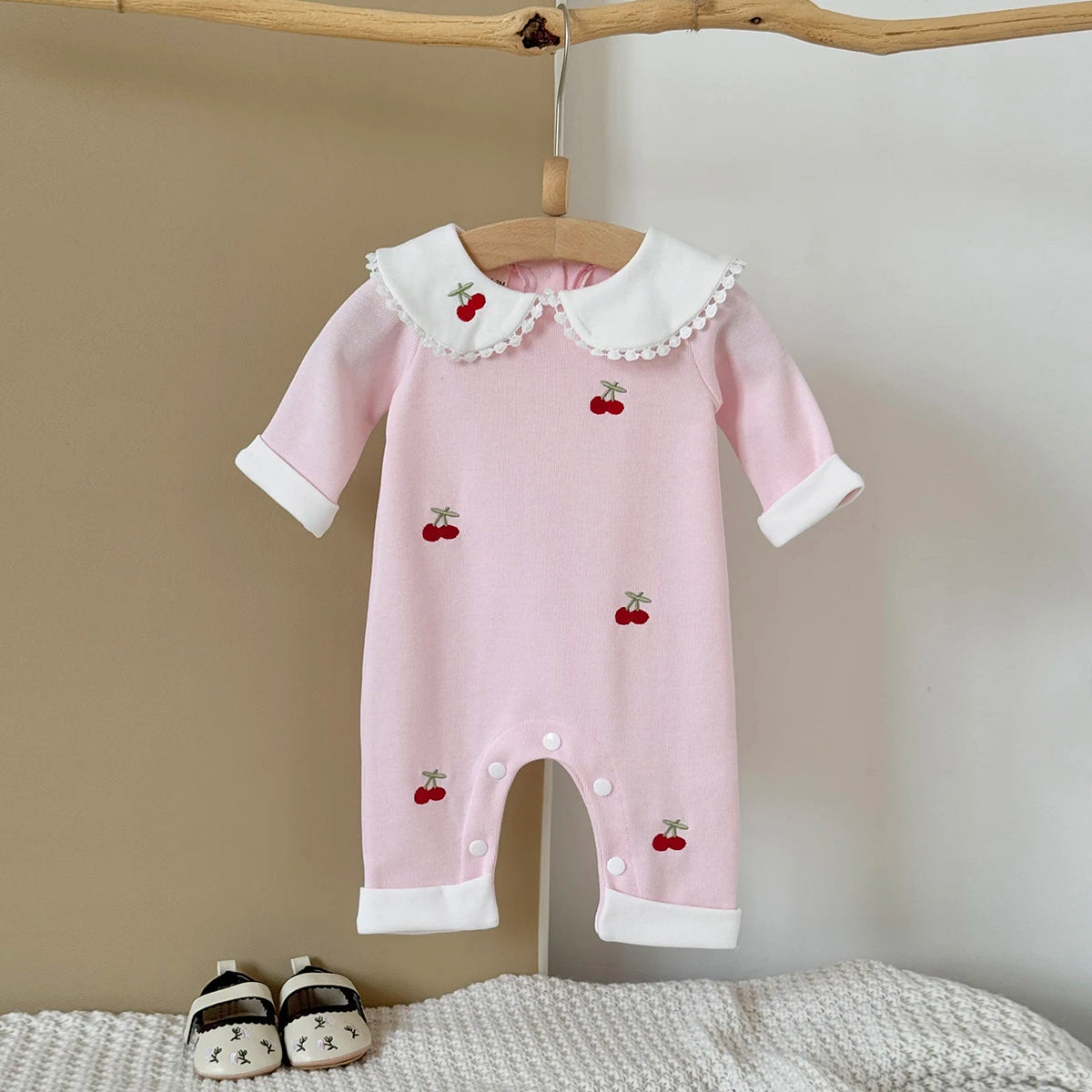 2025 Autumn New Children's Clothing Long Sleeved Jumpsuit Cherry Print Jumpsuit,Toddler Bodysuit Kids Clothing 0-18 Months