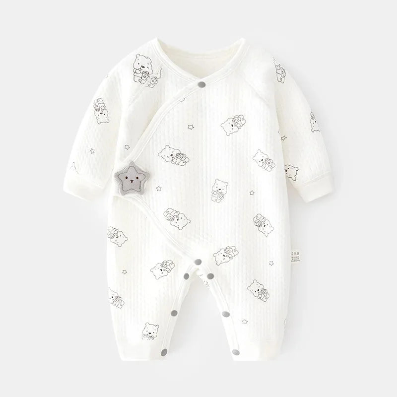 Thickened Cotton Baby Romper Warm Air Layered Monastic Style Infant Clothes Footed Crawling Suit Chinese Brand Newborn Outfit