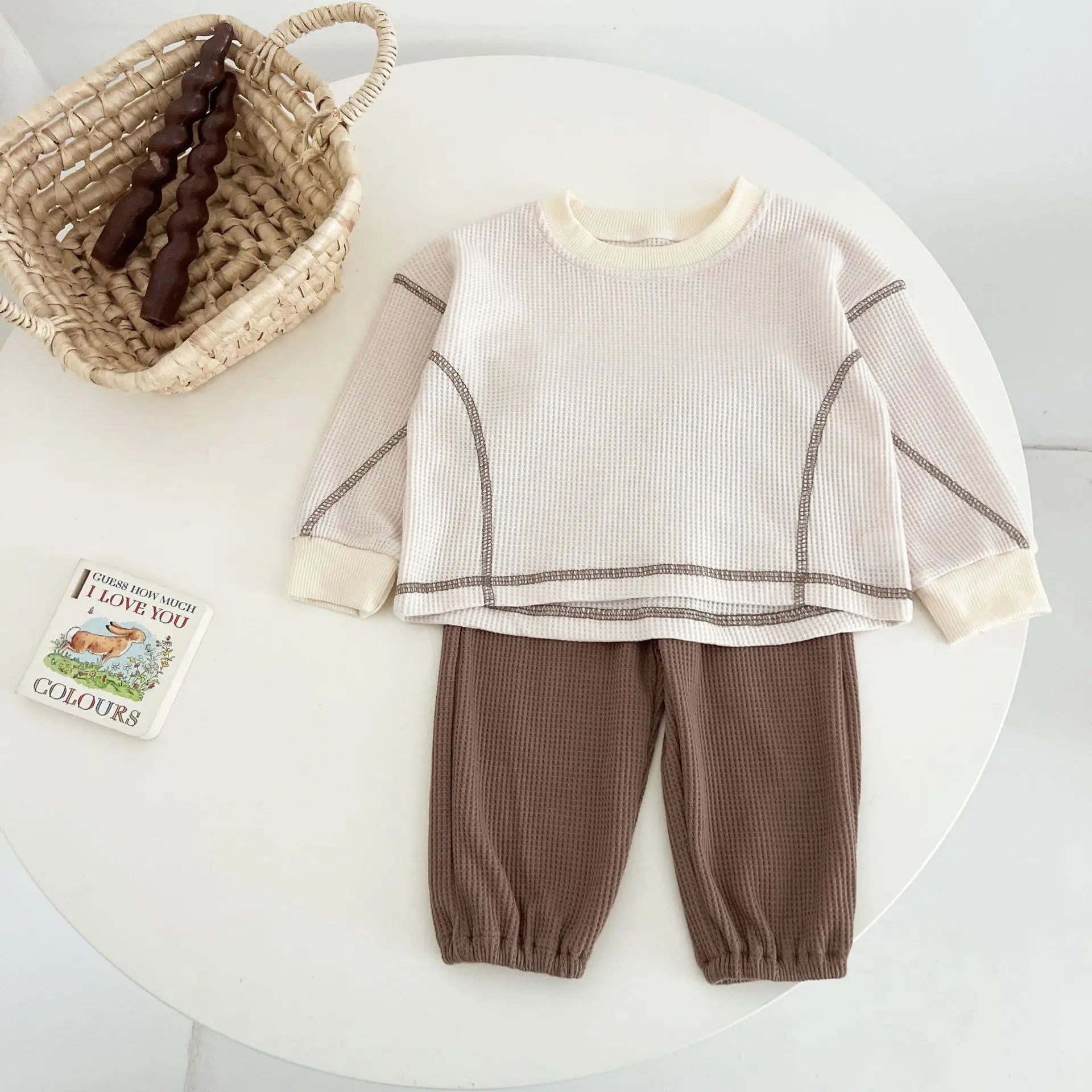 Baby Girls Clothes Autumn Cotton Patchwork Clothing Sets Mock 2PCS Waffle Cotton Kids Boys Korean Tracksuit Tops+Pants Sets