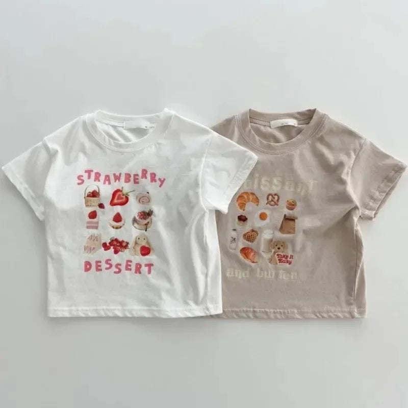 Summer Infant Kids T-Shirts Fruit Print Boys Girls Cotton T-shirt Children Outfits Top Clothes for Toddler Baby Breathable Tees