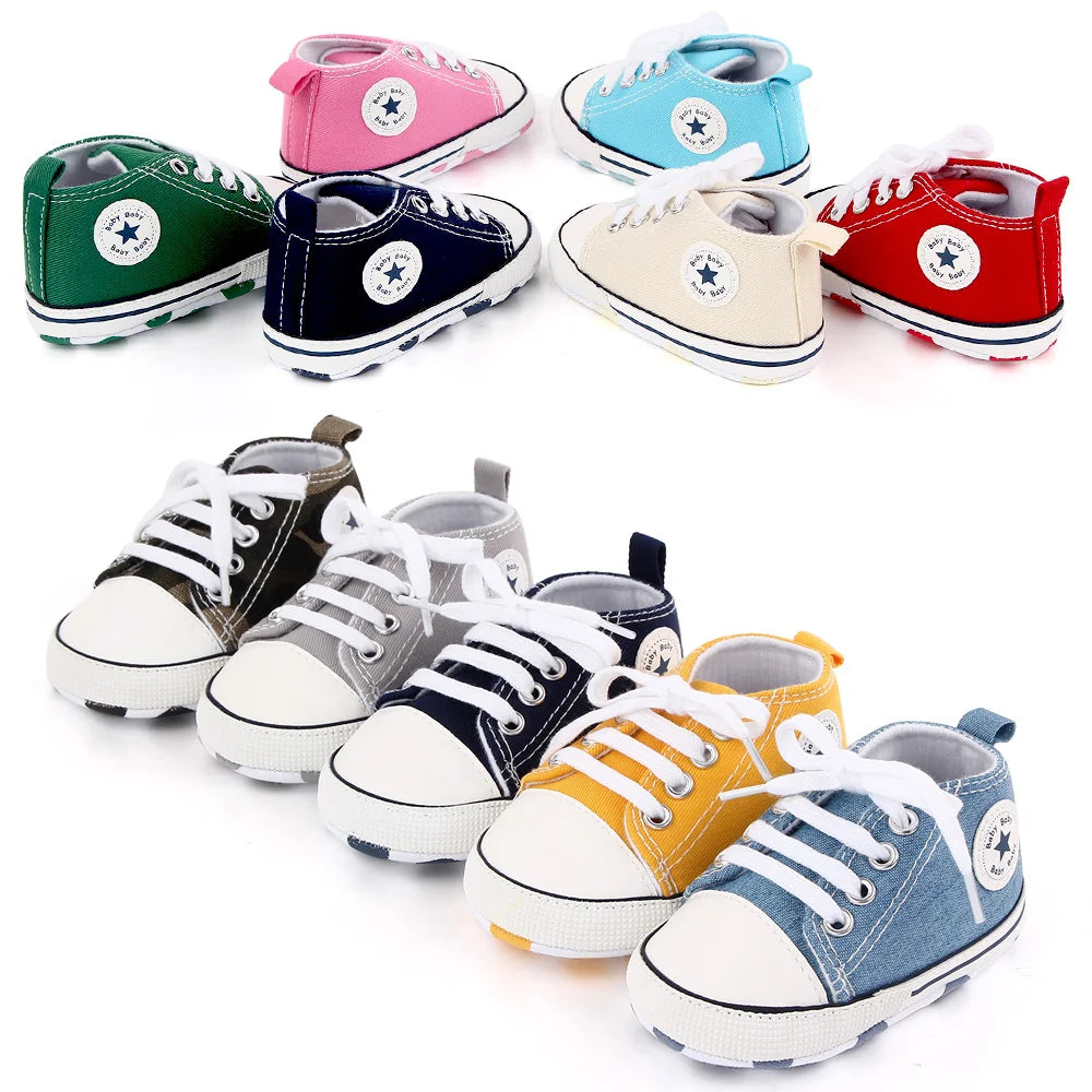 Spring New Baby Shoes Boy and Girl Classic Canvas Casual Sneakers Soft Sole Non-Slip Walking Newborn Toddler Shoes First Walkers