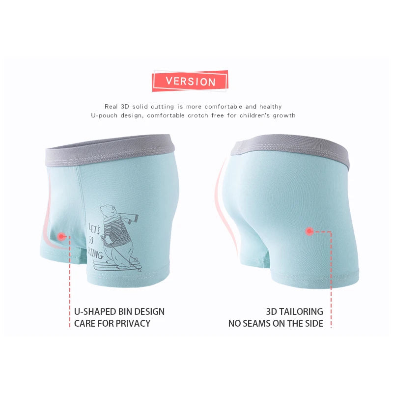 3Pcs High Quality Boys Underwear Cartoon Bears Shorts Soft Cotton Underpants Kids Teenage Striped Panties For Children 4-15Y