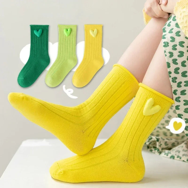 3 Pairs Children Mid Calf Long Socks Boys Girls Spring Autumn Striped Socks Baby Kids School Student Uniform Socks Sport Clothes