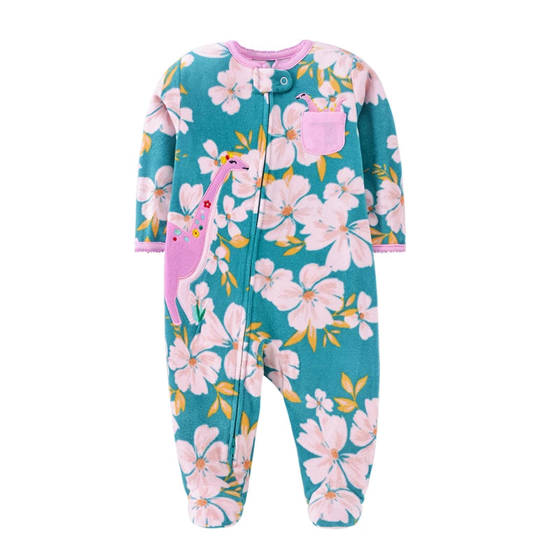 Spring Baby Girl Rompers Clothes Zipper Fleece Winter Warm Pajamas Newborn Infants Outfit Animal Jumpsuit Clothing 0 -12 M