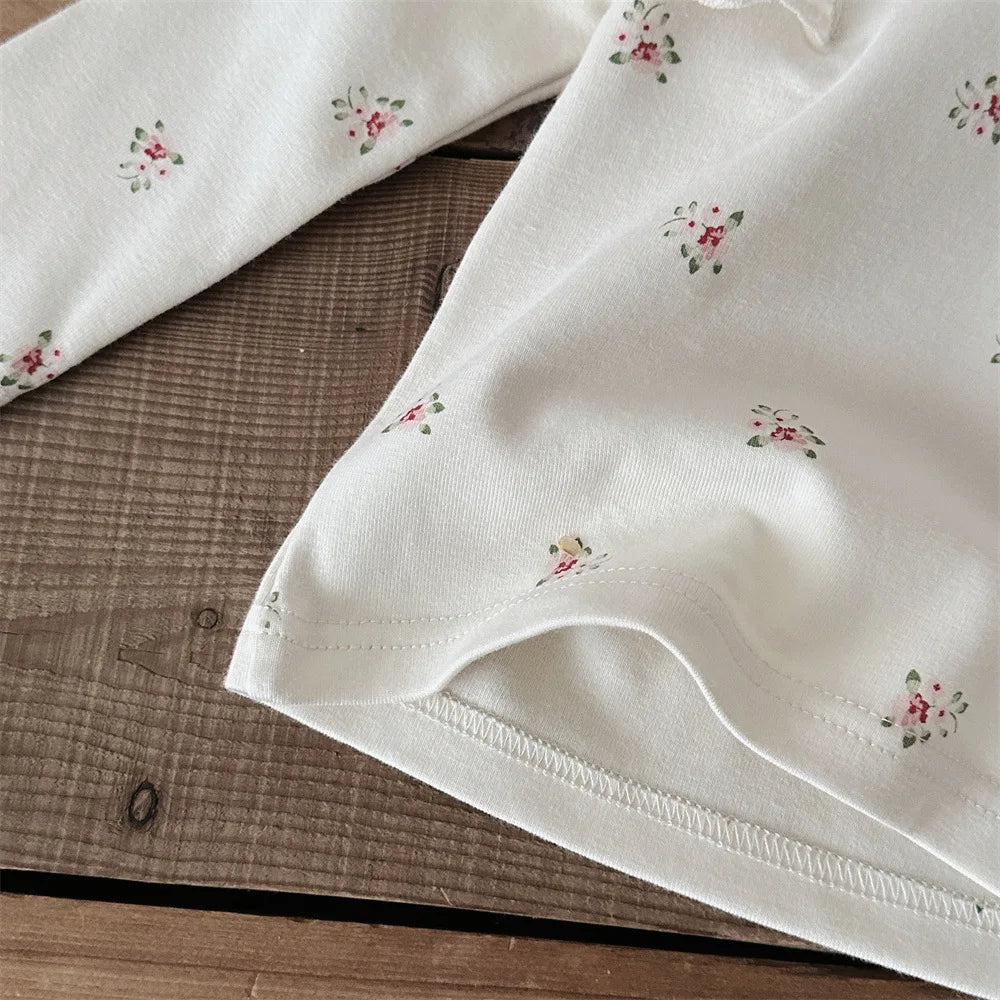 ﻿MILANCEL Spring Baby Pajamas Set Infant Girls Floral Lace Flying Sleeve Top+Pants 2Pcs Home Clothes Suit Toddler Long Johns