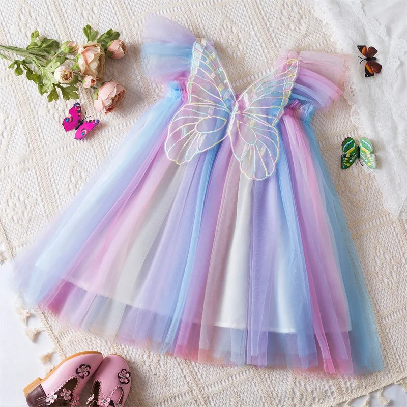 6M-5Y Summer Toddler Kid Baby Girls Tulle Dress Sweet Embroidery Flower Princess Dress for Girls Party Beach Holiday Clothing