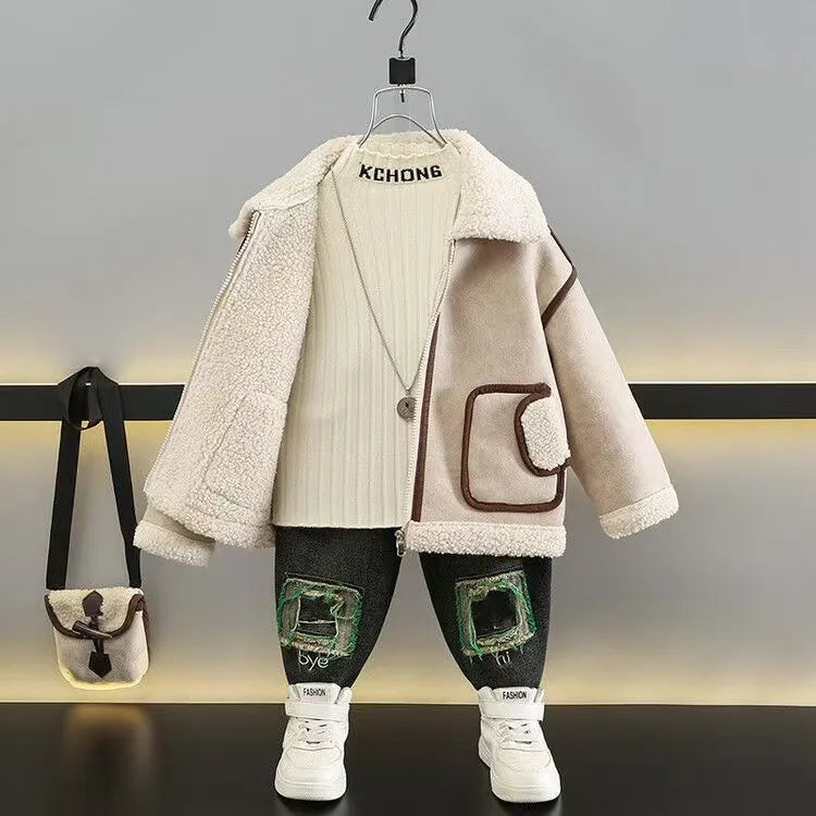 New  Boy  Jackets  Leather Thickness  Kids  Coats Baby  Fashion Children Outerwear  Autumn Winter 2024-099