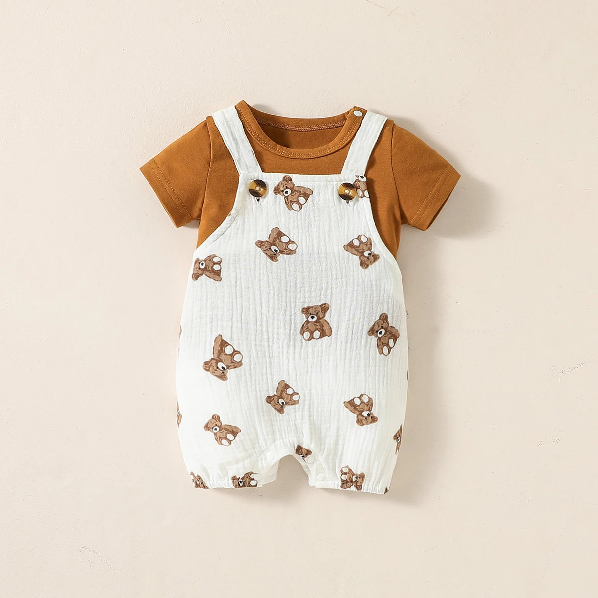 2pc Baby Boys Summer Short Sleeve T-Shirt And Suspenders Animal Suit For Daily Fashion