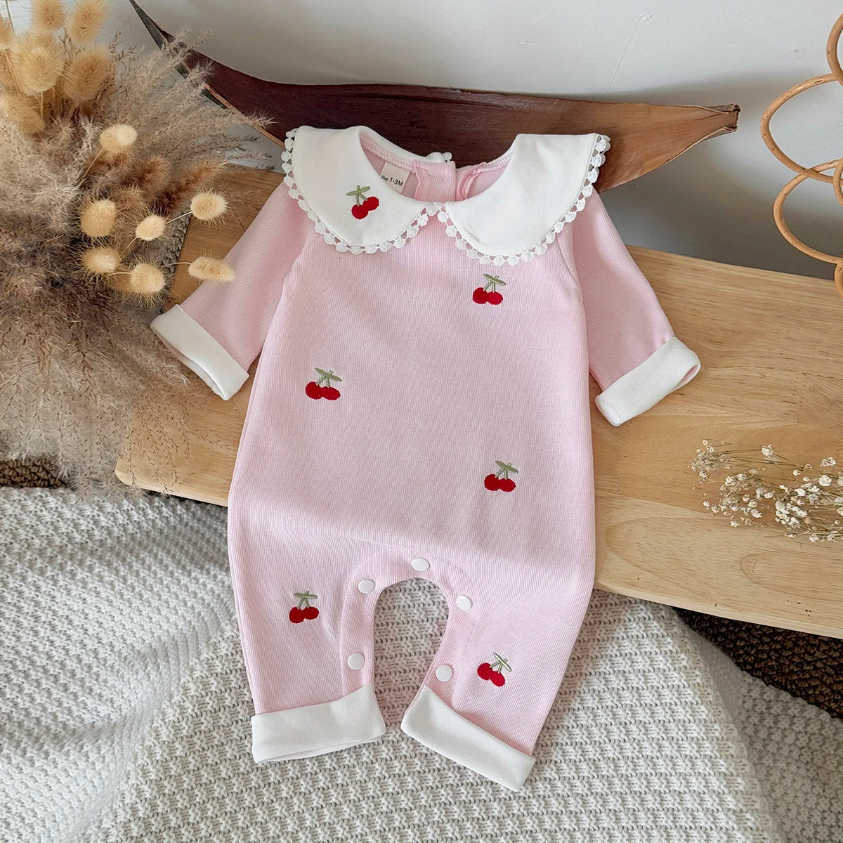 2025 Autumn New Children's Clothing Long Sleeved Jumpsuit Cherry Print Jumpsuit,Toddler Bodysuit Kids Clothing 0-18 Months