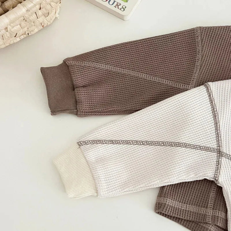 Baby Girls Clothes Autumn Cotton Patchwork Clothing Sets Mock 2PCS Waffle Cotton Kids Boys Korean Tracksuit Tops+Pants Sets